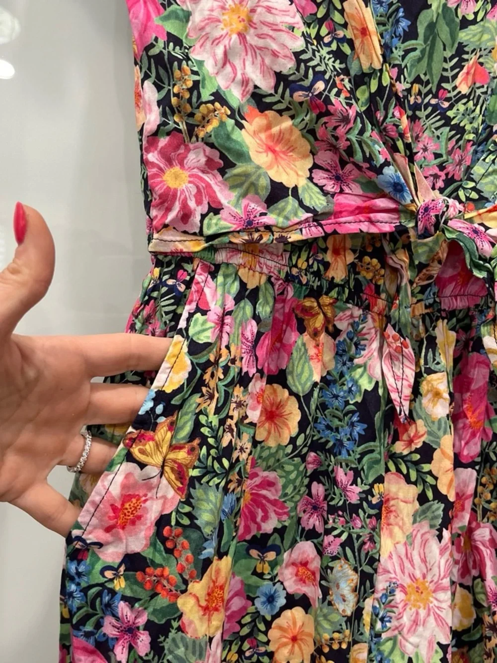 Angel McKay Multi-colored floral print jumpsuit with tie waist, Size 18